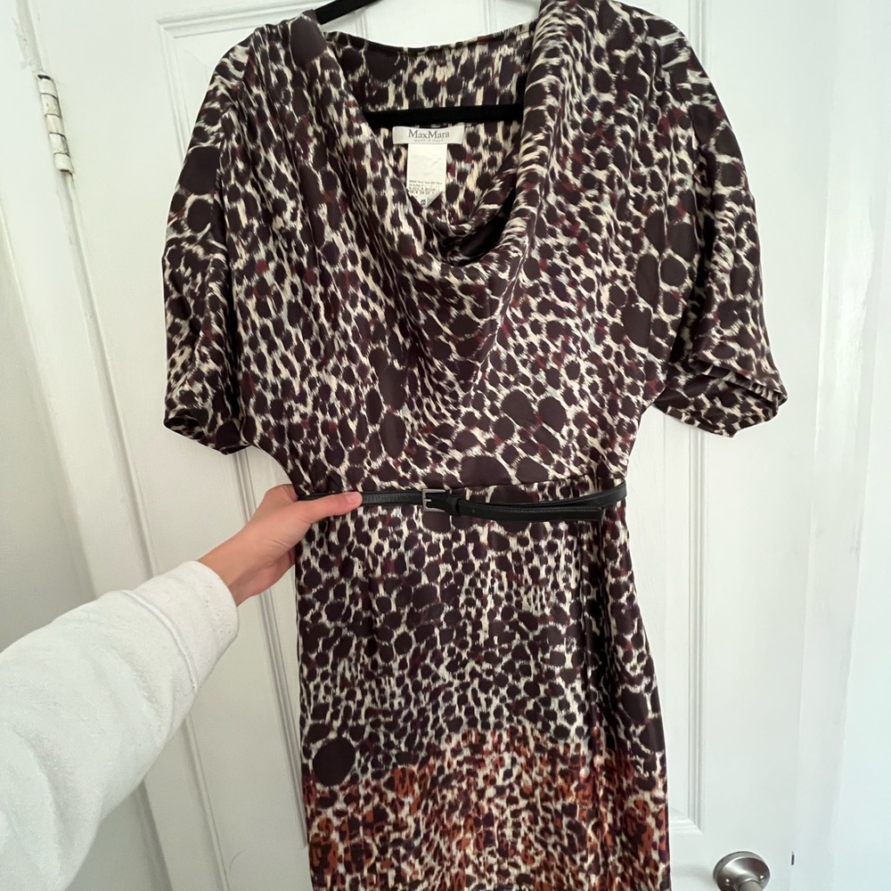MaxMara Animal Print Cowl Neck Midi Dress